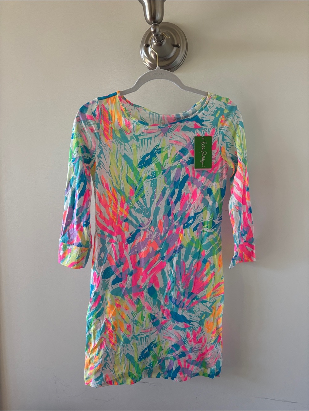 Lilly Pulitzer Neon Palm-Print Shift Dress in Pink, Blue & Green- xxs